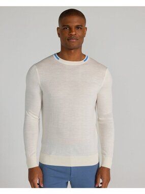 New REDVANLY XL Byers Merino Wool Crew Neck Sweater Cream Ivory Pullover